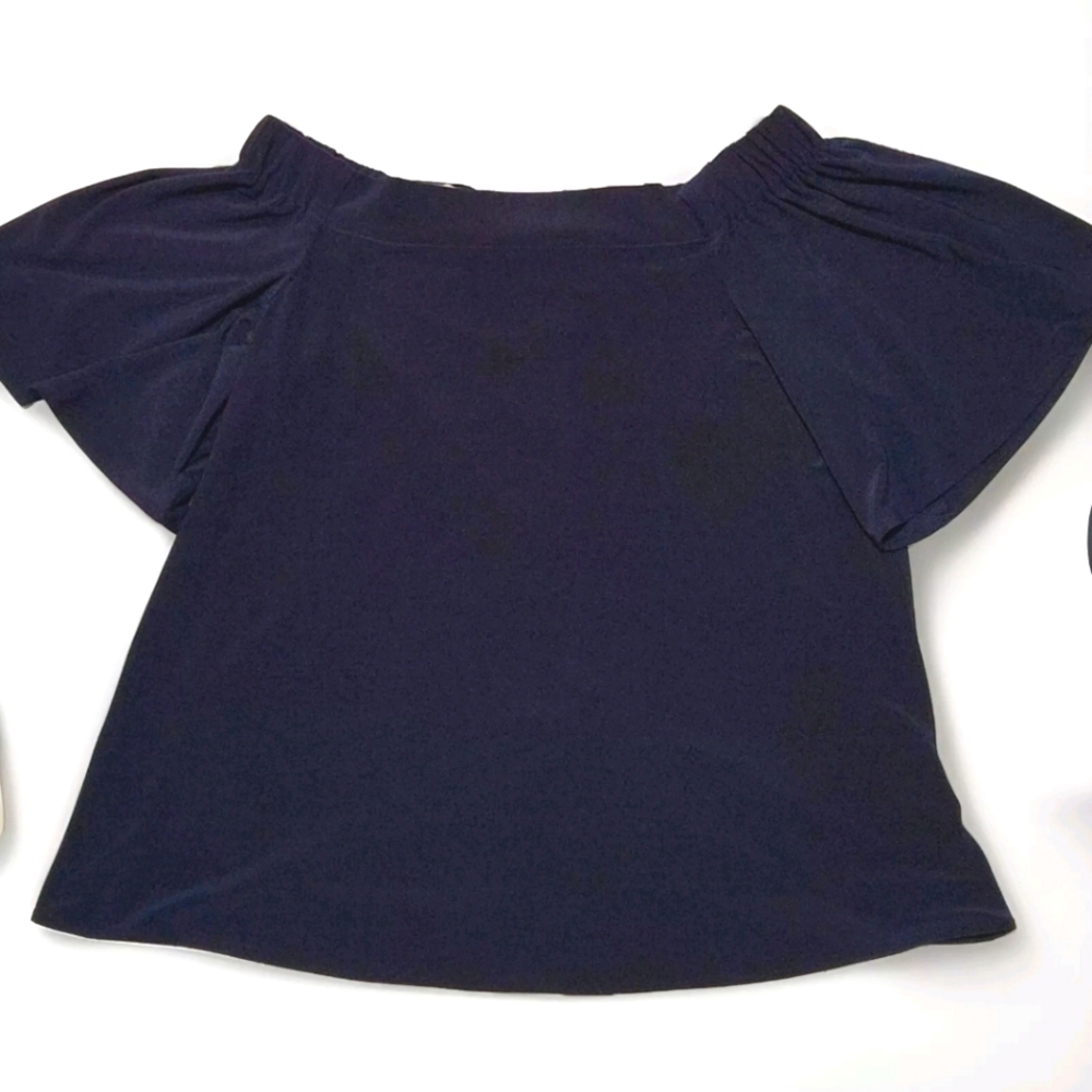 Frank Lyman Off the Shoulder Flutter Sleeve Blouse Size 6 Color Deep Navy